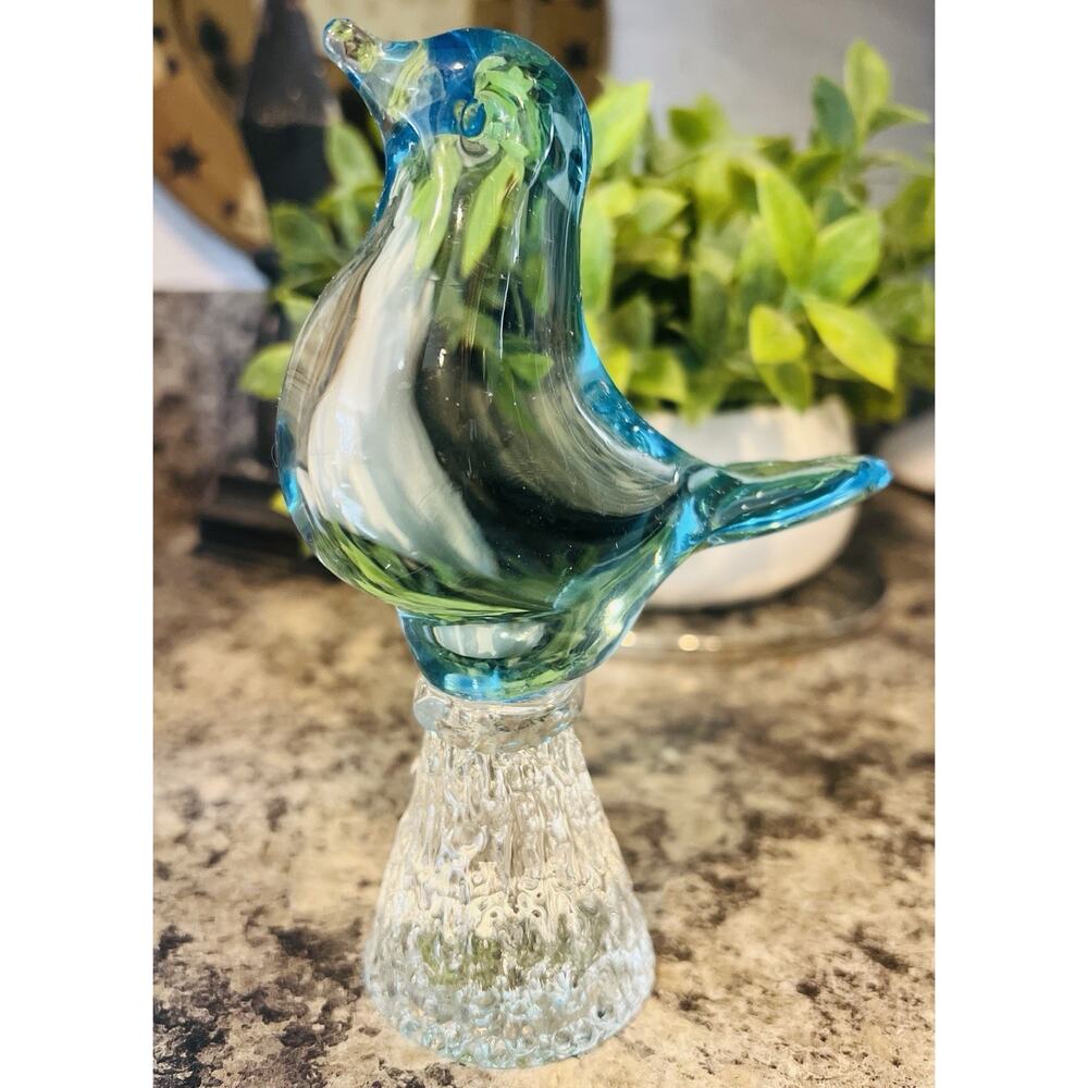 VINTAGE Glass Bird Blue Arte Murano ICET Venezuela 6” Bluebird Art Blown